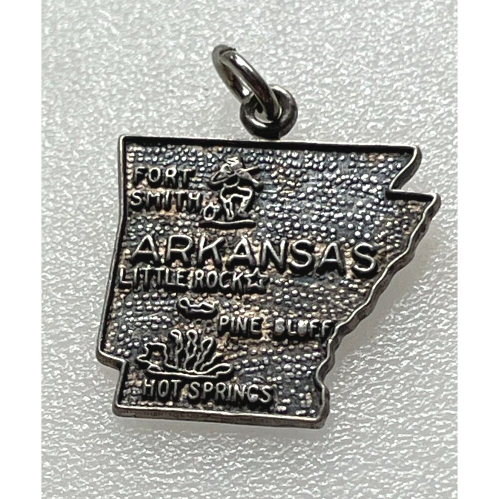Vintage Sterling Silver Arkansas State Map Pendant Or Charm